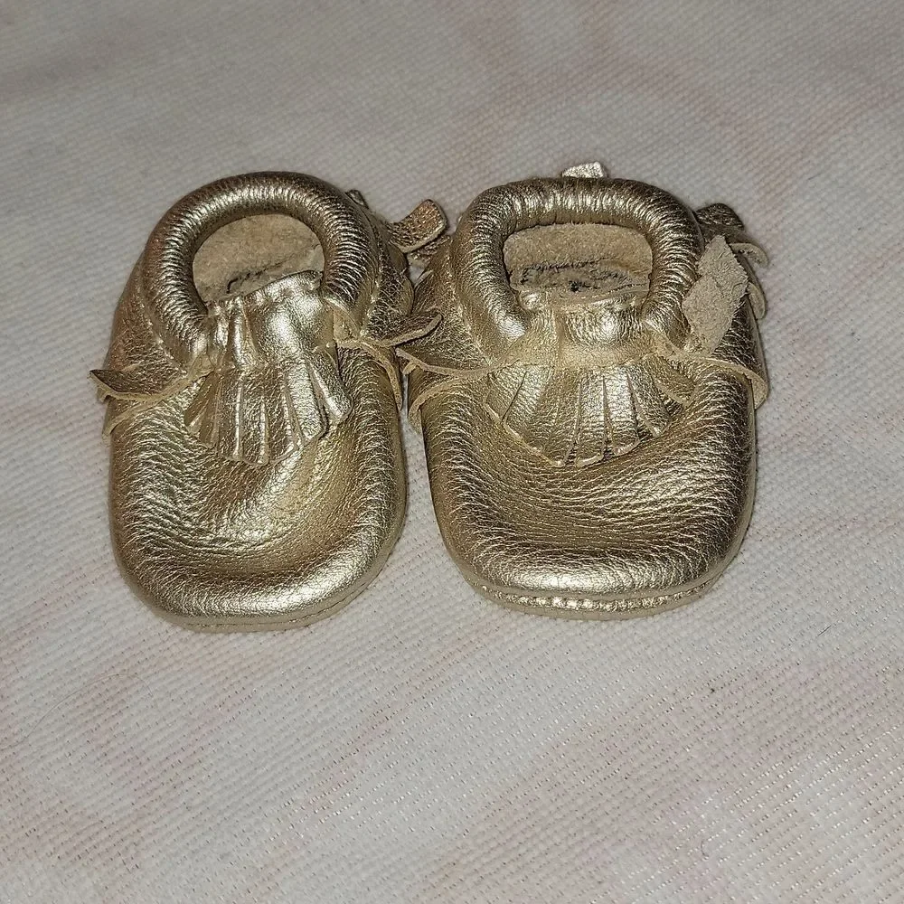 Freshly Picked Metallic Gold Soft Leather Moccasins Shoes Baby Infant Size 1